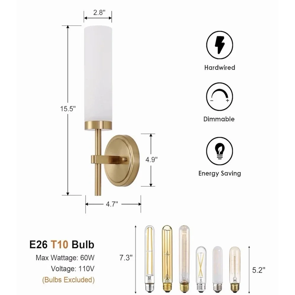 Gold Bathroom Wall Sconces Set of 2, Modern Sconces Wall Lighting Fixtures